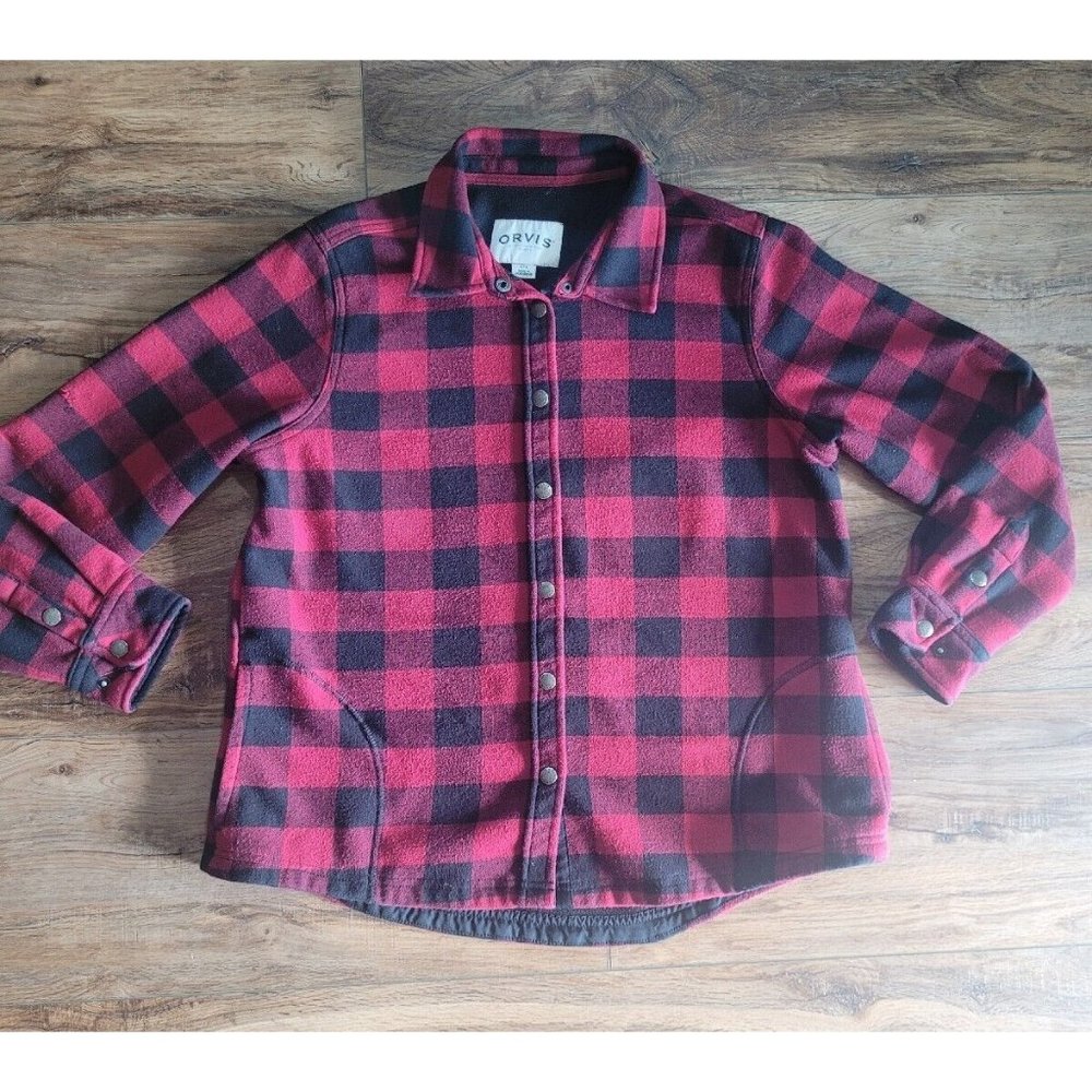 Orvis Flannel Shirt Mens Large Red Buffalo Check Plaid Long Sleeve Button Up